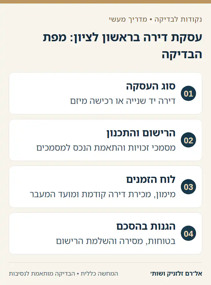 עסקת דירה בראשון לציון: מפת הבדיקה: סוג העסקה, הרישום והתכנון, לוח הזמנים, הגנות בהסכם