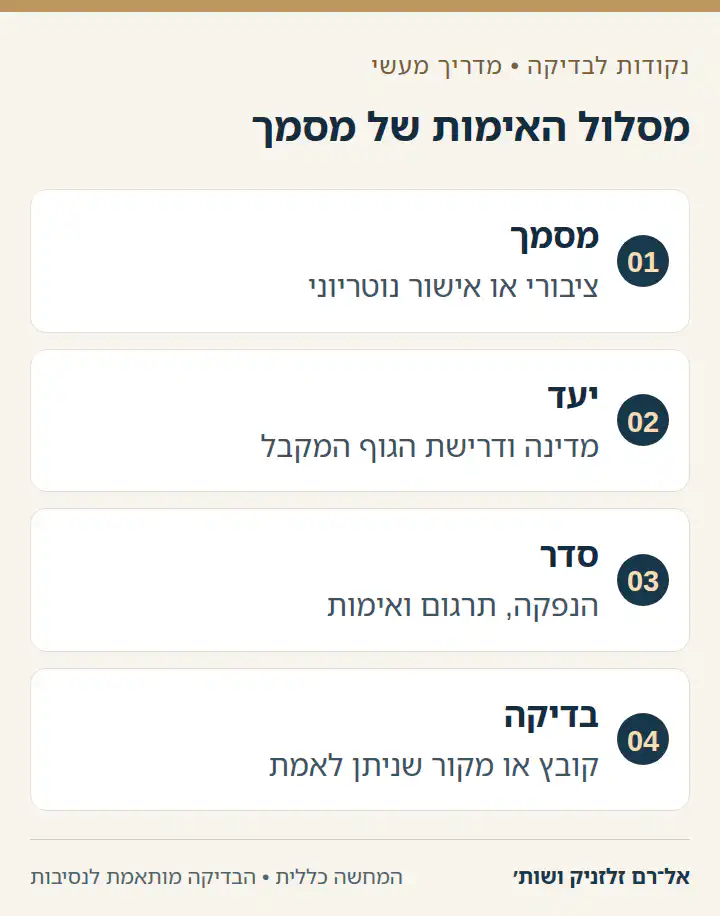 מסלול האימות של מסמך בארבעה שלבי בדיקה