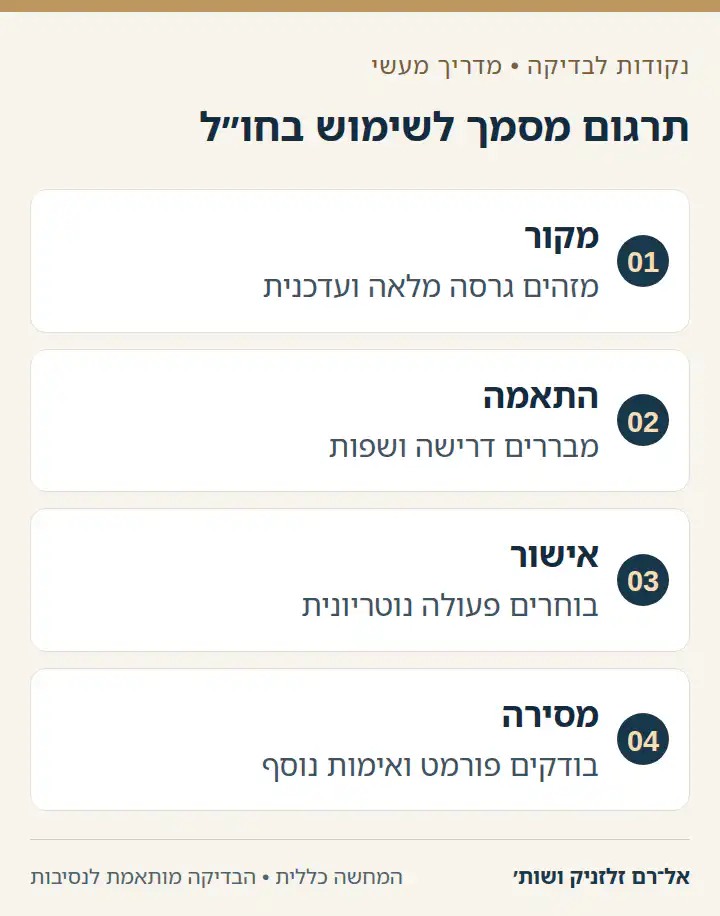 תרגום מסמך לשימוש בחו״ל בארבעה שלבי בדיקה