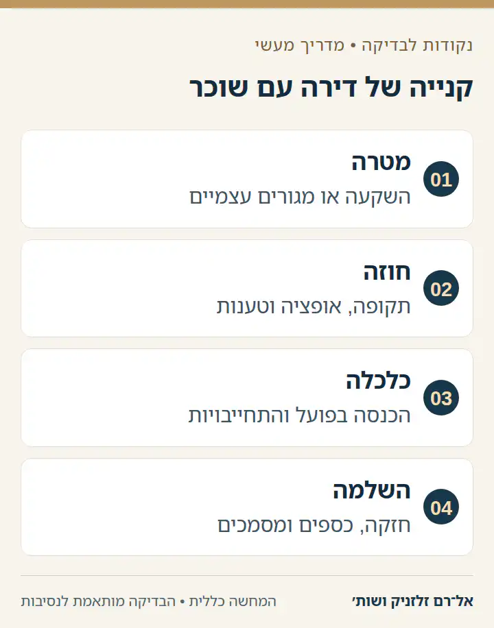 קנייה של דירה עם שוכר בתרשים בדיקות מסודר