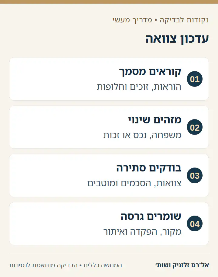 תרשים ארבעה שלבים לשינוי צוואה ולעדכון מסמך קיים.