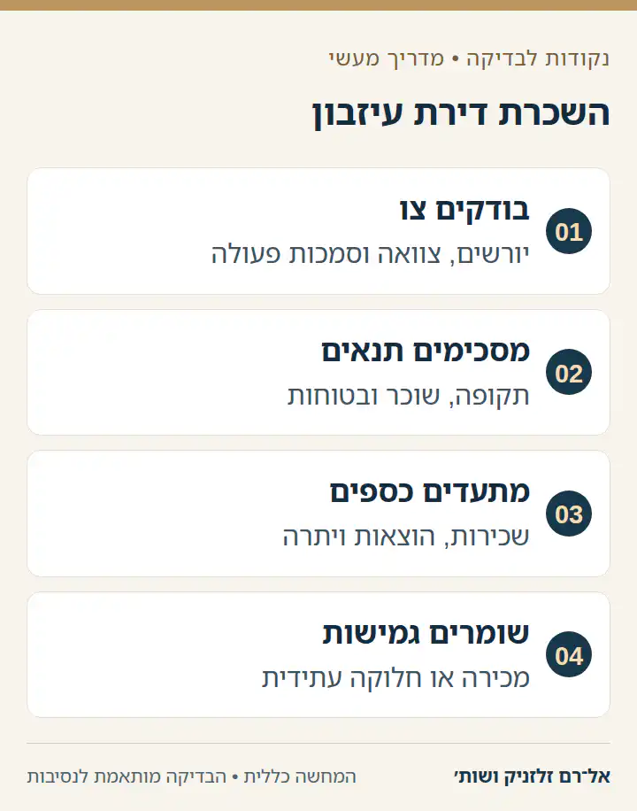 תרשים ארבעה שלבים להשכרת דירת ירושה לפני חלוקת העיזבון.