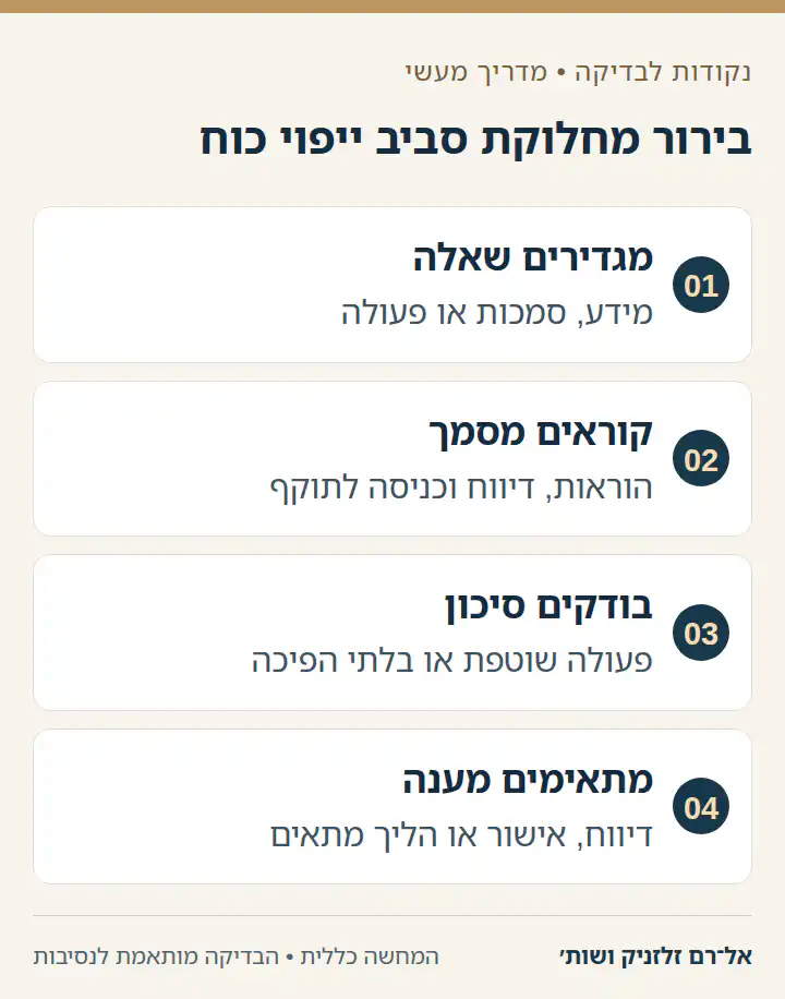 תרשים ארבעה שלבים לבירור מחלוקת בין מיופי כוח ובני משפחה.