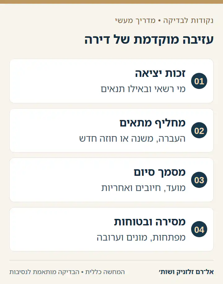 ארבע נקודות לבדיקת עזיבת דירה לפני תום השכירות