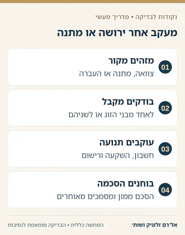תרשים ארבעה שלבים לבדיקת ירושה או מתנה בפרידה.