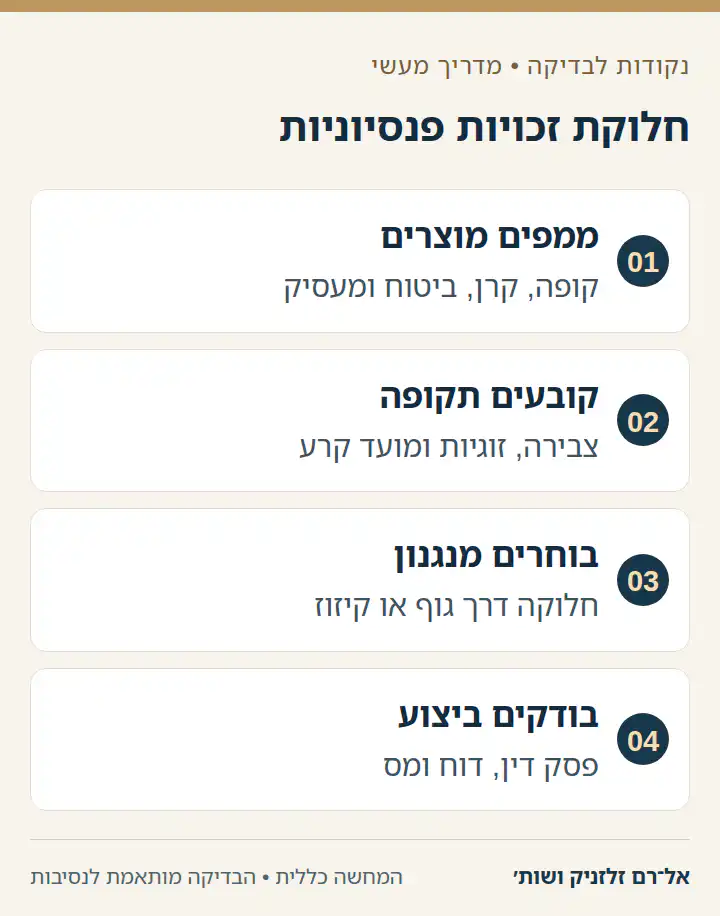 תרשים ארבעה שלבים לחלוקת פנסיה וזכויות סוציאליות בפרידה.