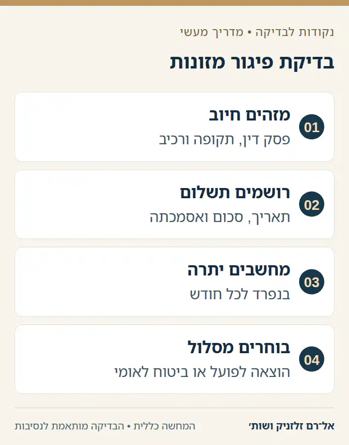 תרשים ארבעה שלבים לבדיקת חוב מזונות שלא שולם.