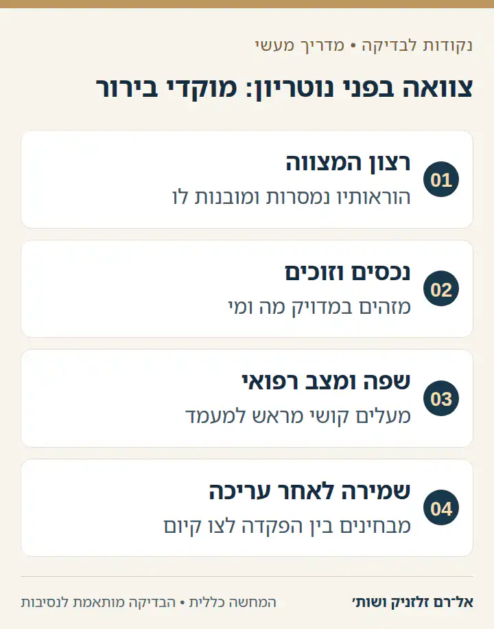 תרשים של ארבעה מוקדי בירור בצוואה בפני נוטריון.