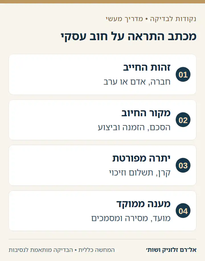 ארבעה רכיבים למכתב התראה לפני תביעה על חוב עסקי