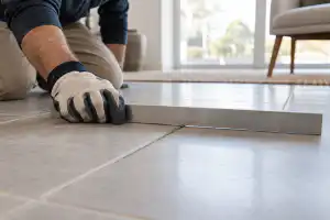 בדיקת מפגש אריחי רצפה באמצעות סרגל ישר