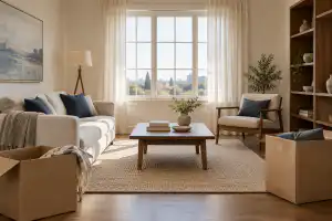 סלון משפחתי וארגזי מעבר בשני צדדיו