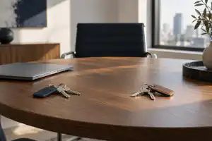 שני צרורות מפתחות נפרדים על שולחן בחדר ישיבות